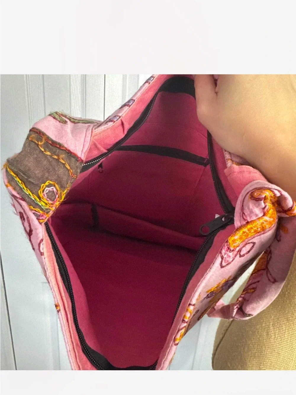 Boho Pink Embroidered Shoulder Bag